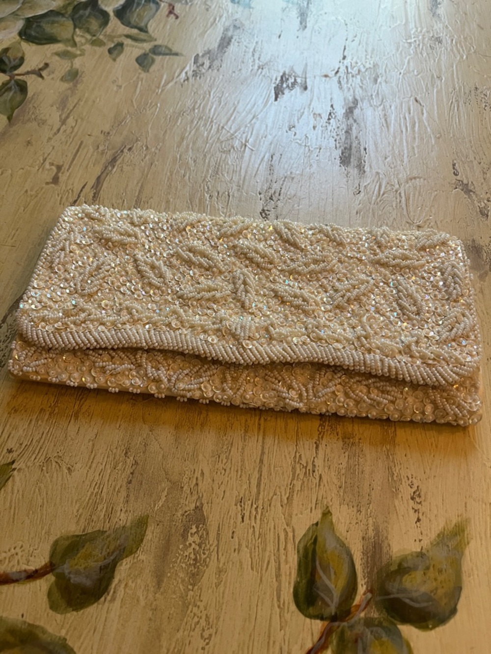 Vintage Mantessa Beaded Ivory Sequin Clutch